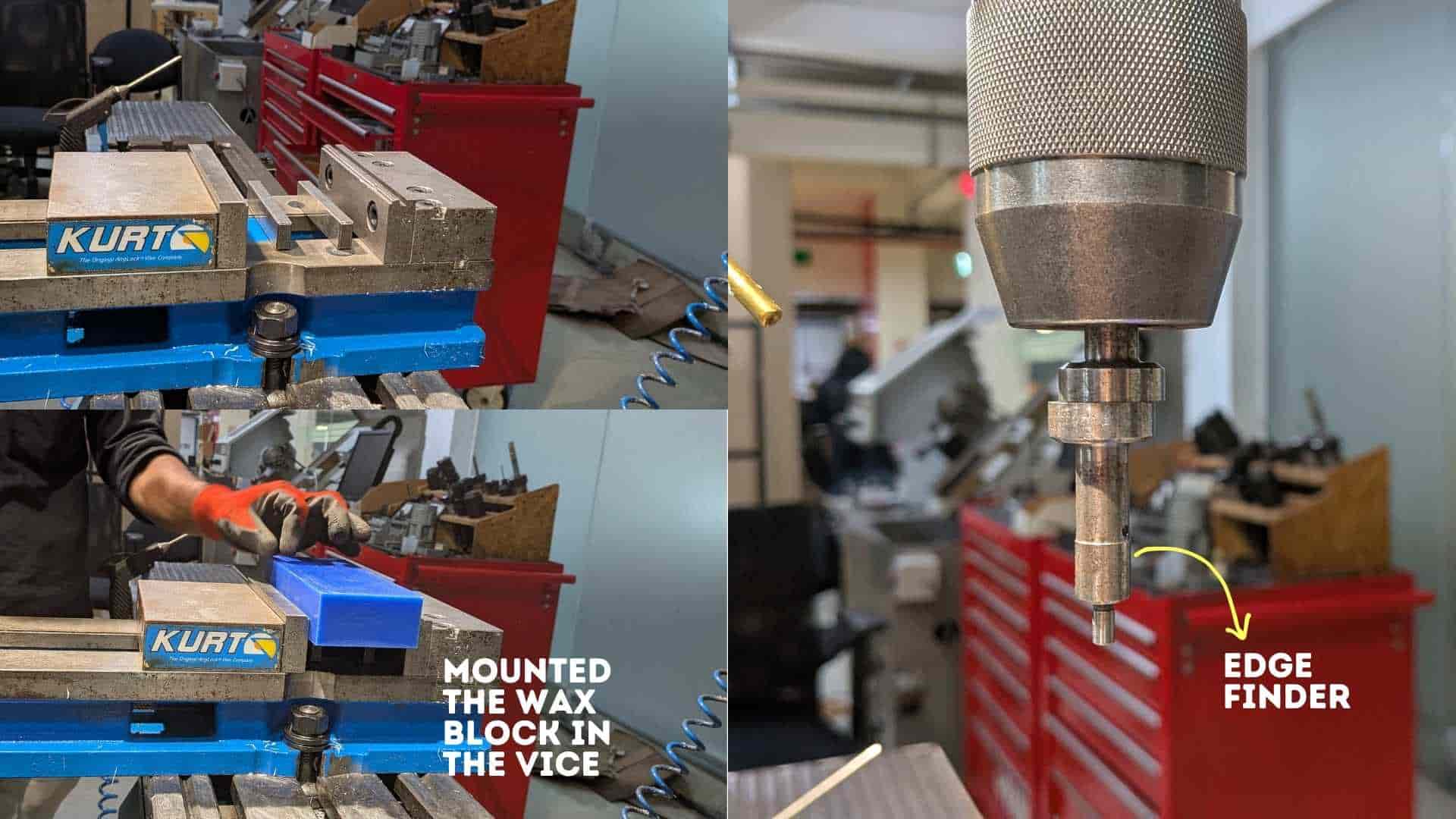 Wax block mounted in vice